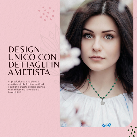 AMEN Collana Donna in Argento 925 – Collezione Romantic con Cuore e Agata Verde, AV70NCU