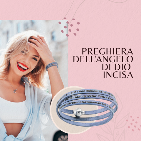 Amen Bracciale Donna Pelle e Argento 925, Gioiello Religioso, Collezione Padre Nostro, Accessorio Elegante, PNLA22-57