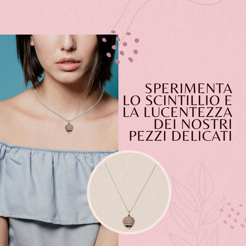 AMEN Collana Campanella in Argento 925 Rosé | Gioiello Elegante Made in Italy con Confezione Ufficiale, CLPBZRC