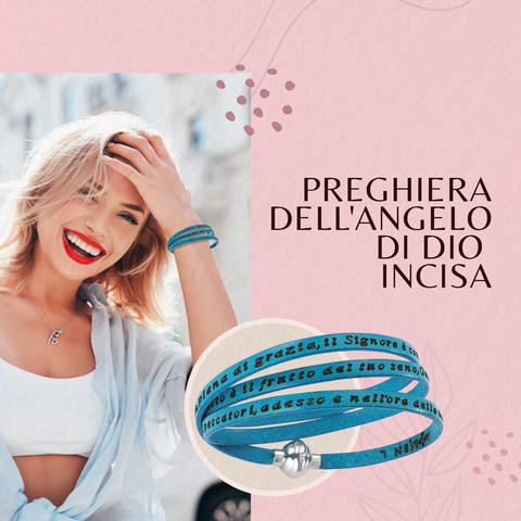 AMEN Bracciale Unisex in Pelle Turchese con Preghiera Ave Maria – Gioiello Religioso Elegante, AMIT13