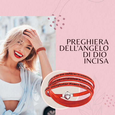 Amen Bracciale Donna in Pelle e Argento 925, Padre Nostro Latino, Gioiello Elegante con Chiusura, PNLA24-54