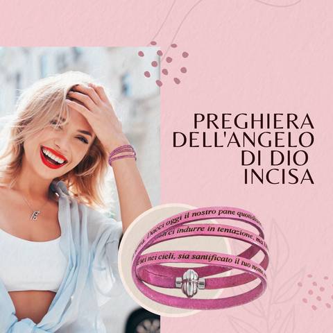 AMEN Bracciale Unisex in Pelle Fucsia | Elegante e Regolabile | Accessorio Moderno e Raffinato, PNIT04-60
