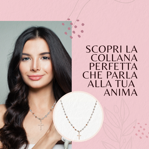 AMEN Collana Donna Romance in Argento 925 – Croce con Pietra di Luna, Elegante 70, PL70RCR