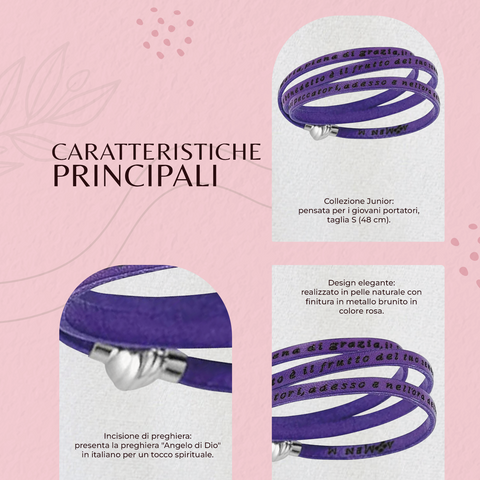 AMEN Bracciale Ave Maria in Pelle Viola – Gioiello Religioso Donna, AMIT09