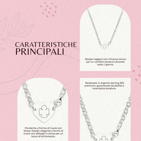 AMEN Collana Cuore Donna in Argento 925 – Collezione Angeli con Zirconi Brillanti, Elegante e Romantica, CTI1