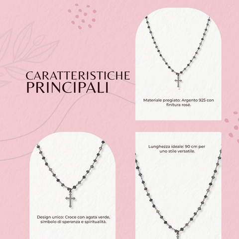 AMEN Collana Rosario Donna in Argento 925 – Croce Religiosa, Elegante e Raffinata, IO70NCR