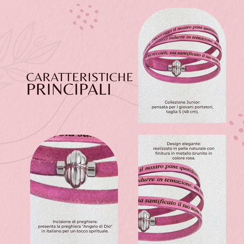 AMEN Bracciale Unisex in Pelle Fucsia | Elegante e Regolabile | Accessorio Moderno e Raffinato, PNIT04-60