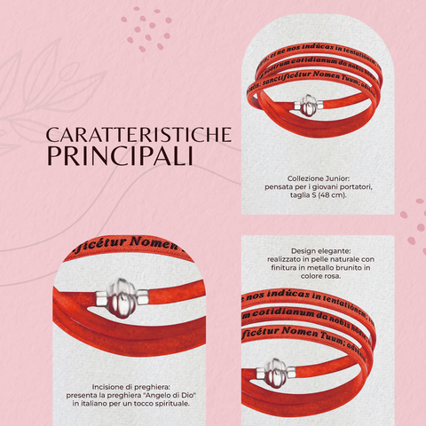 Amen Bracciale Donna in Pelle e Argento 925, Padre Nostro Latino, Gioiello Elegante con Chiusura, PNLA24-54