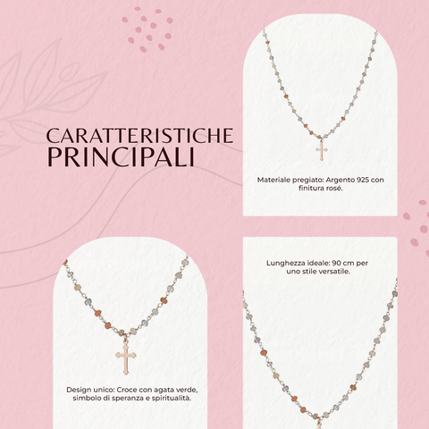 AMEN Collana Donna Romance in Argento 925 – Croce con Pietra di Luna, Elegante 70, PL70RCR