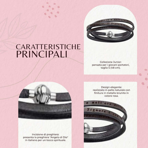 AMEN Bracciale Ave Maria in Pelle con Chiusura Magnetica in Acciaio – Incisione Preghiera in Italiano, AMIT16