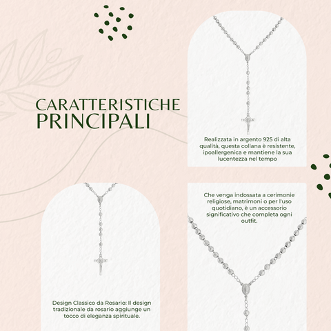 AMEN Collana Rosario in Argento 925, Gioiello Elegante e Raffinato - Lunghezza 50 + 3 cm