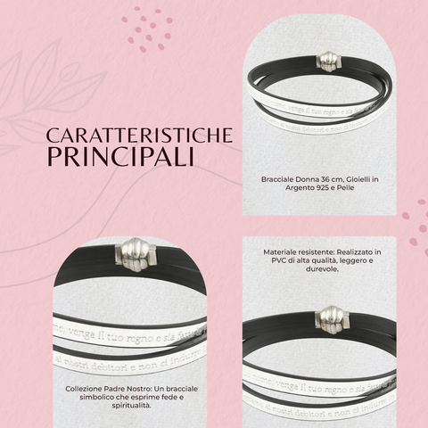 AMEN Bracciale in Pelle con Preghiera Padre Nostro Religioso Giallo con Dettagli Argento Elegante per Uomo e Donna, TPNIT20-36