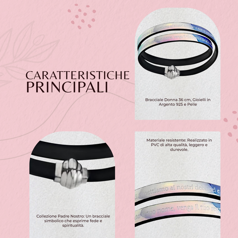 AMEN Bracciale Donna 36 cm in Argento 925 e Pelle con Chiusura Magnetica – Accessorio Elegante e Raffinato, TPNIT28-36