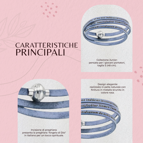Amen Bracciale Donna Pelle e Argento 925, Gioiello Religioso, Collezione Padre Nostro, Accessorio Elegante, PNLA22-57