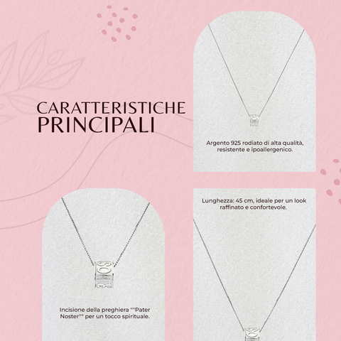 AMEN Collana Pater Noster in Argento 925 con Incisione, 45 cm, Confezione e Garanzia Inclusa, CLPB