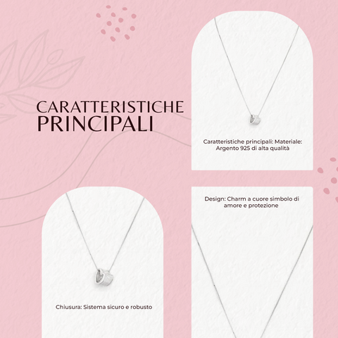 AMEN Collana Donna Love PCUB – Argento 925 con Charm a Cuore, Elegante e Raffinata, PCUB
