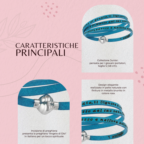 AMEN Bracciale Unisex in Pelle Turchese con Preghiera Ave Maria – Gioiello Religioso Elegante, AMIT13