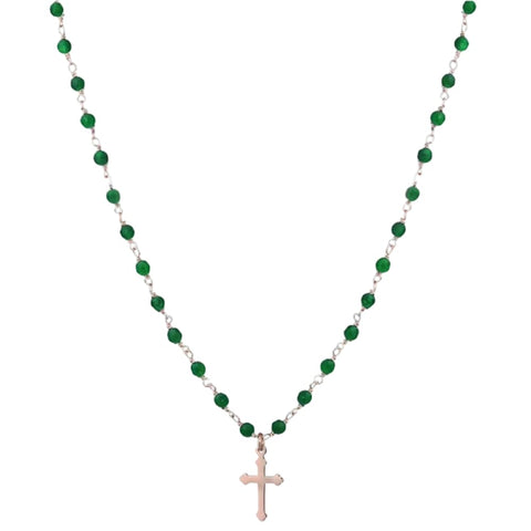 AMEN Collana Donna in Argento 925 Rosé – Collezione Romantic con Croce e Agata Verde, AV90RCR