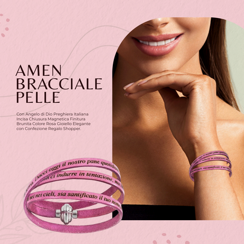 AMEN Bracciale Unisex in Pelle Fucsia | Elegante e Regolabile | Accessorio Moderno e Raffinato, PNIT04-60