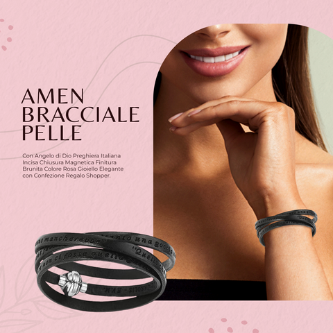 AMEN Bracciale Donna in Pelle Madre Teresa di Calcutta con Chiusura Clip e Simbolo Religioso, MTC02-60