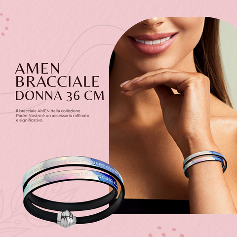 AMEN Bracciale Donna 36 cm in Argento 925 e Pelle con Chiusura Magnetica – Accessorio Elegante e Raffinato, TPNIT28-36