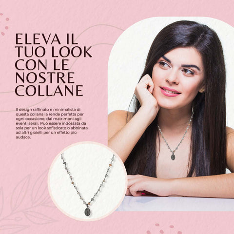 AMEN Collana Donna Amen Romance Argento 925 con Pietra di Luna Multicolore, 70 cm, PL70NM