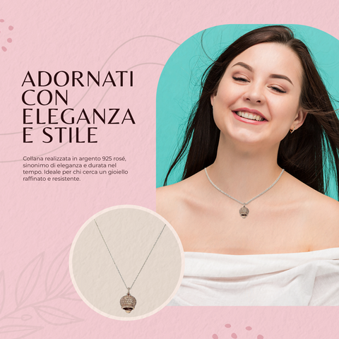 AMEN Collana Campanella in Argento 925 Rosé | Gioiello Elegante Made in Italy con Confezione Ufficiale, CLPBZRC
