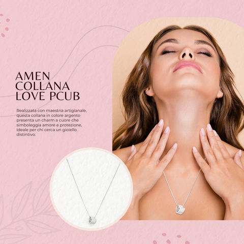 AMEN Collana Donna Love PCUB – Argento 925 con Charm a Cuore, Elegante e Raffinata, PCUB