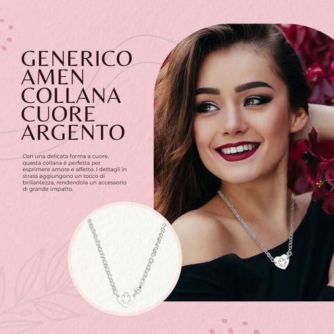 AMEN Collana Cuore Donna in Argento 925 – Collezione Angeli con Zirconi Brillanti, Elegante e Romantica, CTI1