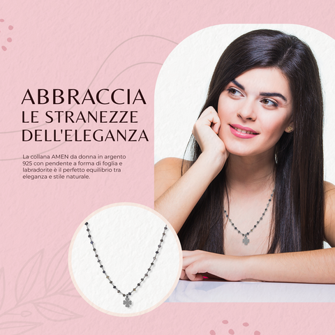 AMEN Bracciale Donna Romance in Argento 925 – Ciondolo Quadrifoglio, Elegante e Portafortuna, IO90NQ