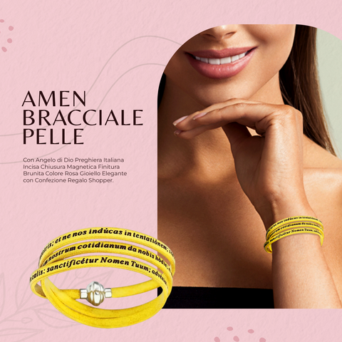 Amen Bracciale Donna in Pelle Padre Nostro Latino, Gioiello Religioso Elegante per Fede e Stile, PNLA11