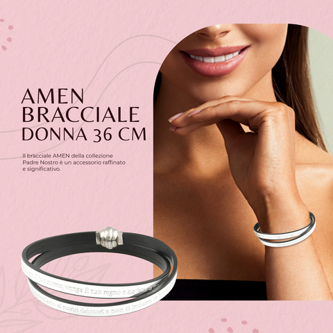 AMEN Bracciale in Pelle con Preghiera Padre Nostro Religioso Giallo con Dettagli Argento Elegante per Uomo e Donna, TPNIT20-36