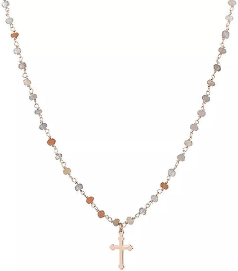 AMEN Collana Donna Romance in Argento 925 – Croce con Pietra di Luna, Elegante 70, PL70RCR