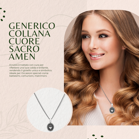 AMEN Collana Cuore Sacro in Argento 925 Brunito e Rodio, Lunghezza 45+5 cm, Confezione e Garanzia Inclusa - CLSC