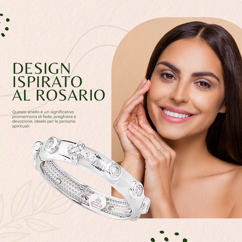 AMEN Anello Donna Eternity in Argento 925 con Zirconi Bianchi e Croce – Gioiello Elegante Rosario, AROBB-26