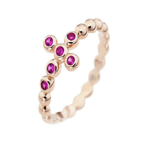 AMEN Anello Donna Rosari in Argento Oro Rosa con Croce e Zirconia, ABORR-18