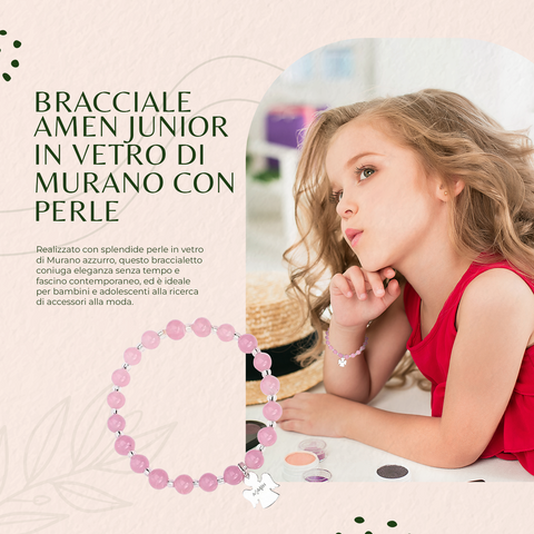 AMEN Bracciale Junior in Argento 925 mit Perle aus Murano Rosa und Angelo - ADJR 