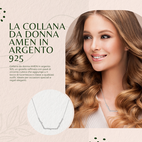 AMEN Collana Donna in Argento 925 con Zirconia Cubica | Gioiello Elegante e Raffinato | Accessorio Brillante, CLT