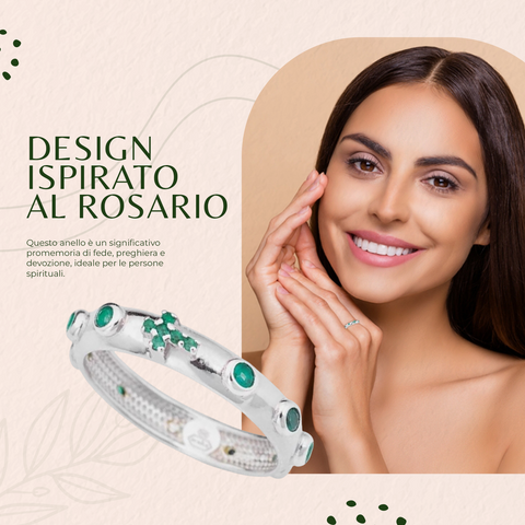 AMEN Anello Rosario in Argento 925 con Pietre Verdi e Zirconi – Elegante Accessorio Unisex, AROBV