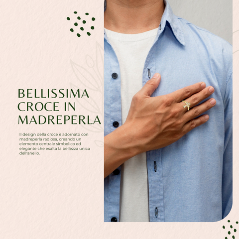 AMEN Anello Croce in Argento 925 con Madreperla | Regolabile ed Elegante - AGMPB2