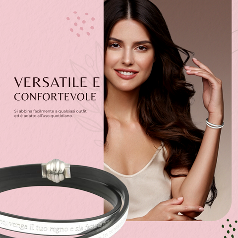 AMEN Bracciale in Pelle con Preghiera Padre Nostro Religioso Giallo con Dettagli Argento Elegante per Uomo e Donna, TPNIT20-36