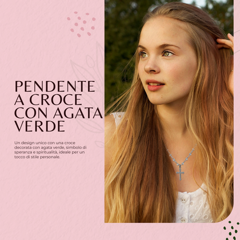 AMEN Collana Donna Rosario 90 cm – Argento 925 Brunito con Croce e Labradorite, Gioiello Religioso, LA90NCR