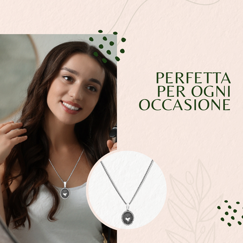 AMEN Collana Cuore Sacro in Argento 925 Brunito e Rodio, Lunghezza 45+5 cm, Confezione e Garanzia Inclusa - CLSC