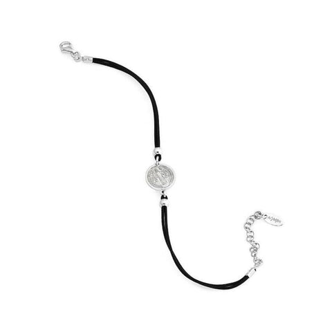 AMEN Bracciale Unisex San Benedetto in Argento con Cordone Nero, BRSB
