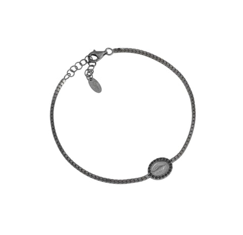 AMEN Bracciale Tennis Uomo in Argento 925 Brunito con Zirconi Neri – Elegante e Versatile, Lunghezza 18.3 cm, BMIN