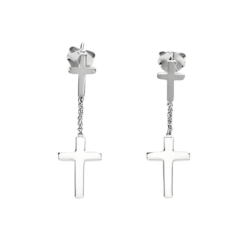AMEN Orecchini Donna con Pendente Croce in Rodio | Gioiello Elegante in Argento 925, ORCB
