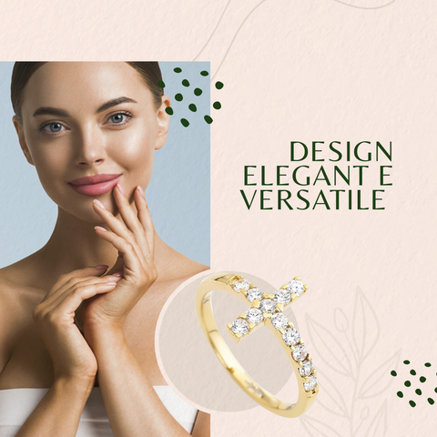 AMEN Eternity Ring Donna in Acciaio con Zirconi, Croce, Gioiello Elegante e Religioso, ACOGB