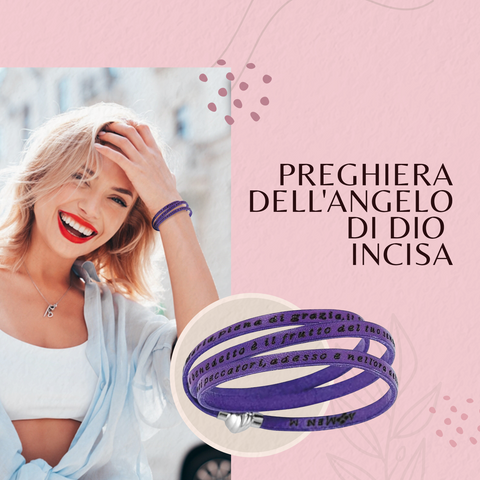 AMEN Bracciale Ave Maria in Pelle Viola – Gioiello Religioso Donna, AMIT09