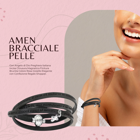 AMEN Bracciale Donna in Argento 925 e Pelle Elegante con Chiusura, ACPNIT02-C-60