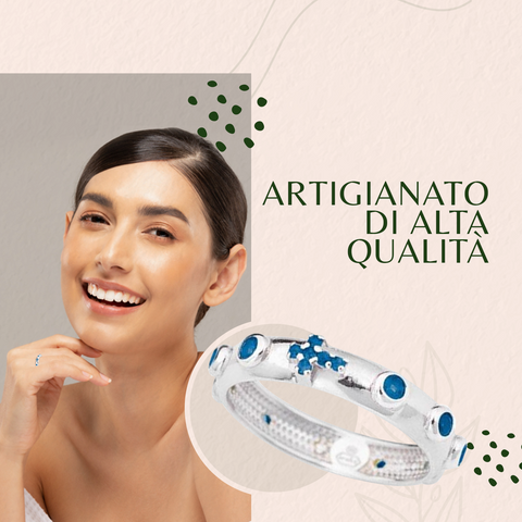 AMEN Anello Rosario Unisex in Argento 925 con Zirconia Blu – Gioiello Religioso Elegante, AROBBL